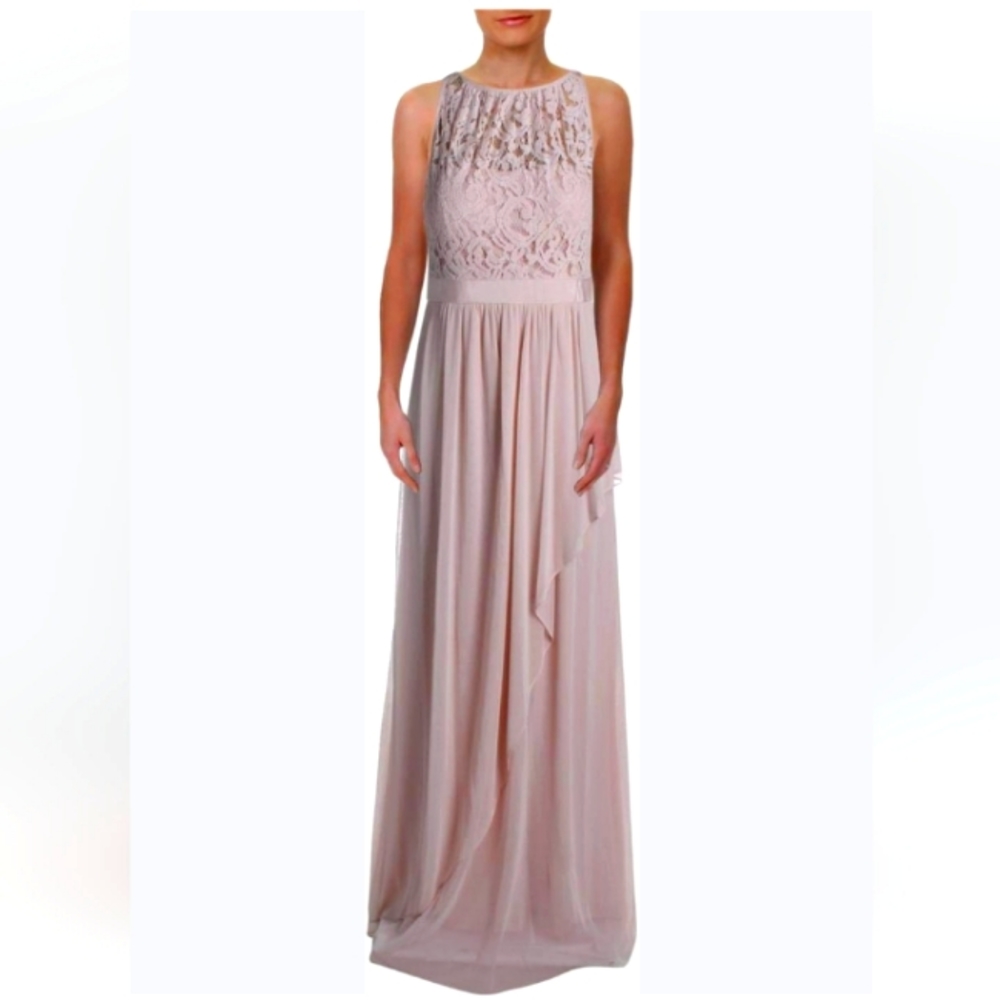 NWT Adrianna Papell Blush Lace Illusion Tulle Gown
